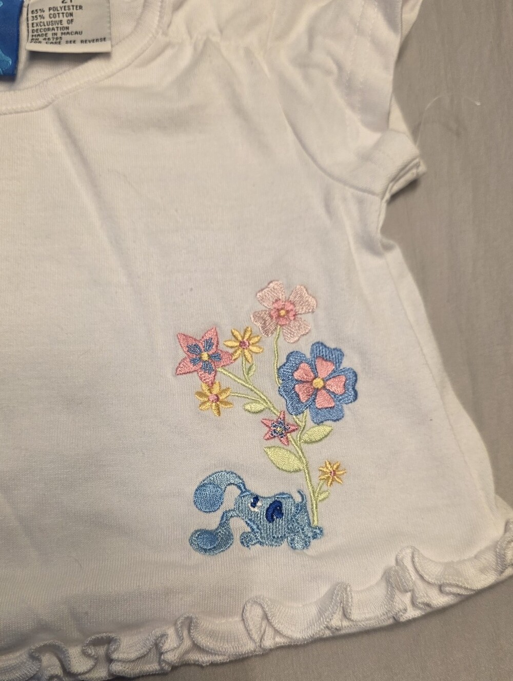 Vintage Blues Clues White Embroidered Ruffle Hem Tee - Picture 3 of 4